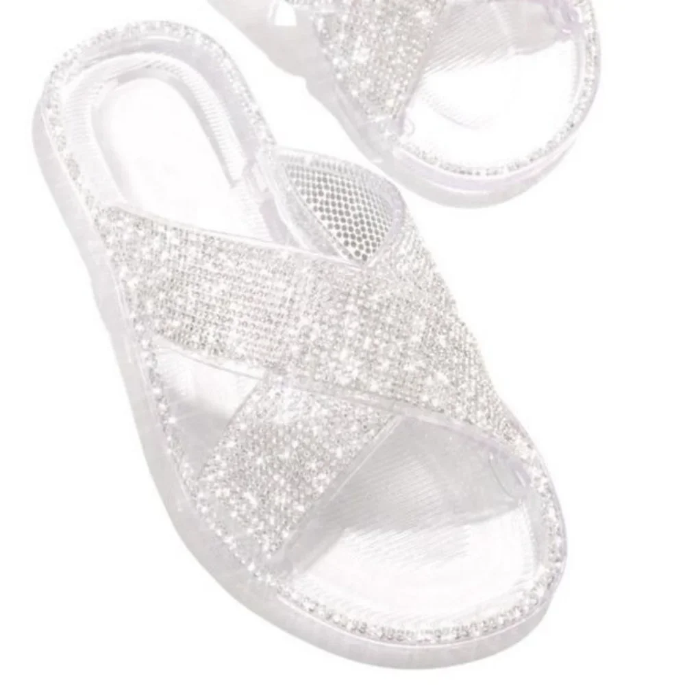 !! NEW !! Embellished Criss Cross Jelly Slides in Black - Picture 5 of 6